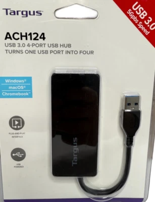 Targus ACH124 USB 3.0 4 Port USB Hub 5Gbps Speed Windows, Mac USB Powered - Image 1 of 4