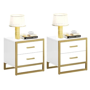 Set of 2 Nightstand Bedroom Bedside Table End Side Table with 2 Drawers Storage - Picture 1 of 21