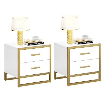 Set of 2 Nightstand Bedroom Bedside Table End Side Table with 2 Drawers Storage - Image 1 of 4