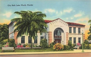 City Hall Lake Worth Florida Vintage PC Unposted - Picture 1 of 2