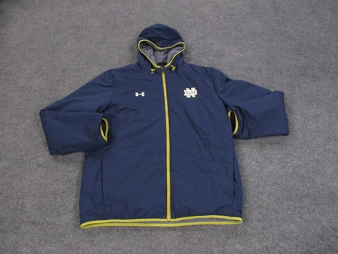 Notre Dame Jacket Adult L Blue Hooded Full Zip Football Puffer Under Armour Mens Cover