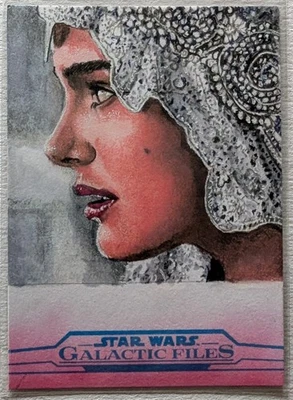 Tarjeta de boceto Topps Star Wars Galactic Files Padme Amidala 1/1 AP por Gerry Garcia Foto 1 de 2