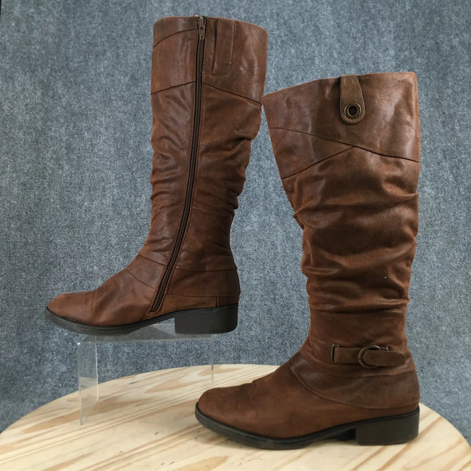 Botas Baretraps Mujer 11 M Marrón Onika Alto Montar Cremallera Hebilla Tacones Bloque Foto 1 de 4