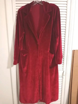 糖果苹果红色丝绒长袍女式中号 Midi 长度休闲外套天鹅绒 — 第 1/4 张图片