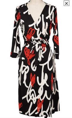 DIANE VON FURSTENBERG New Julian Two Silk Jersey Wrap Graffiti Print Dress - 6 - Image 1 of 3