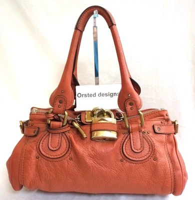 Chloe Paddington Bolso de Mano Bolso de Hombro Rojo Naranja Candado Cuero Llave Auténtico Raro Foto 1 de 4