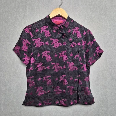 Vintage Monsoon Oriental Top Size 14 Silk Blend Y2K Dragons Black Pink Party - Image 1 of 4