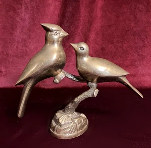Solid Brass Cardinal Birds on a Tree Branch Limb 8" x 7" x 3" Estate Sale! - Picture 1 of 8