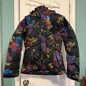 Columbia Damen schwarz Blumen Omni Heat Lay D Down II Kapuzenjacke Größe Small - Bild 1 von 6