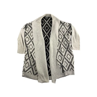 POL女式灰色黑色几何钻石披肩领开衫毛衣XL — 第 1/4 张图片