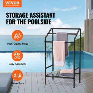 Ultimate 3-Bar Outdoor Towel Rack with Bottom Storage - Quick-Drying Pool & Spa - Picture 1 of 10