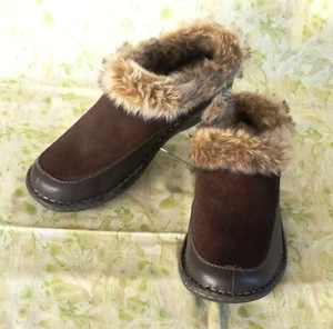 BOC Brown Suede and Leather Faux Fur Lined Clog US 7 M - Picture 1 of 6