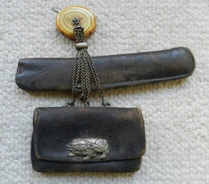 Meiji Japanese Silver Kiseru Tabacco Pouch 菊川 Kikugawa School Tabako-ire 煙草入れ - Picture 1 of 4