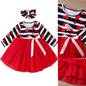 Toddler Baby Girl Valentine's Romper Jumpsuit Dress Headband Outfits Clothes Set - Picture 1 of 9