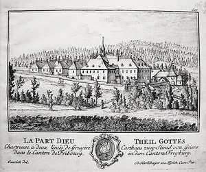 Kloster La Part Dieu Kanton Freiburg Schweiz Kupferstich von Herrliberger 1758 - Bild 1 von 1