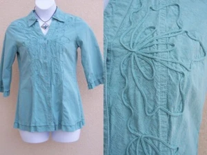 Gretty Zeuger NEW $106 Nuria Cotton blouse shirt size M Soutache Sage Aqua top - Picture 1 of 12