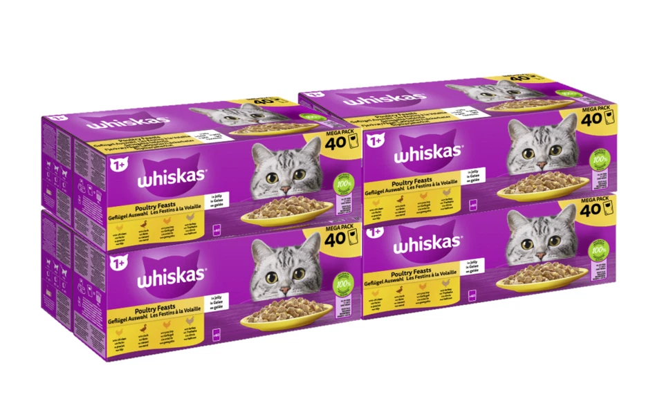 160x85g Whiskas Katzenfutter Nassfutter 1+ Geflügel Auswahl in Gelee - Bild 1 von 1