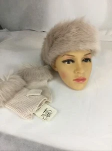 Curations Faux Fur Headband and Knit Gloves  Set. Natural Beige, w HSN Tag, New - Picture 1 of 12