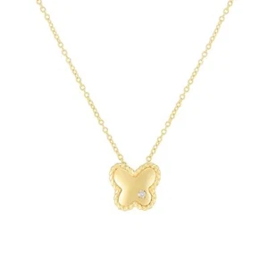 Real Diamond 14K Gold Cable Butterfly Pendant Necklace 18" Adjustable - Picture 1 of 4