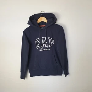 Men's GAP Navy Blue Hoodie Jumper Pullover Centre Spellout London Size S - Picture 1 of 7