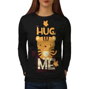 Wellcoda Hug Me Adorable Animal Womens Long Sleeve T-shirt, Furry Casual Design