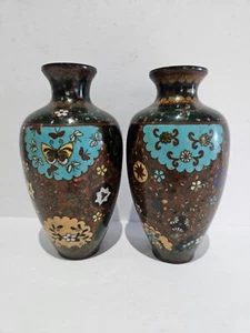 QUALITÄT PAAR CLOISONNE EMAILLE VASEN AUS DEM FRÜHEN 20. JAHRHUNDERT 16 CM - Bild 1 von 18