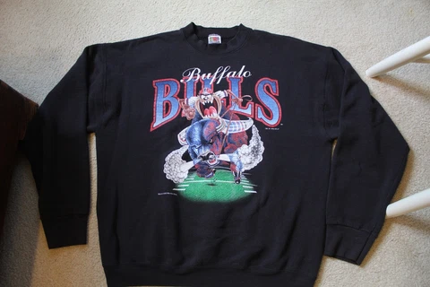 VTG 1993 BUFFALO BILLS BLACK CREWNECK SWEATSHIRT W/ TAZ ON BUFFALO XL USA MADE Cover