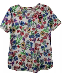 Scrubstar Women's "Garden Groove" V-Neck Print Scrub Top Small - Picture 1 of 8