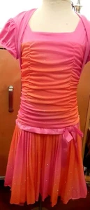 Iz Byer girls Easter pink orange short sleeve fitted pleated skirt 12 glitter - Picture 1 of 7