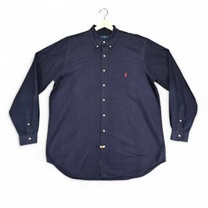 Ralph Lauren Oxford Button-Up Shirt Mens XLT Navy w/Red Pony L/S Casual Dress - Picture 1 of 10