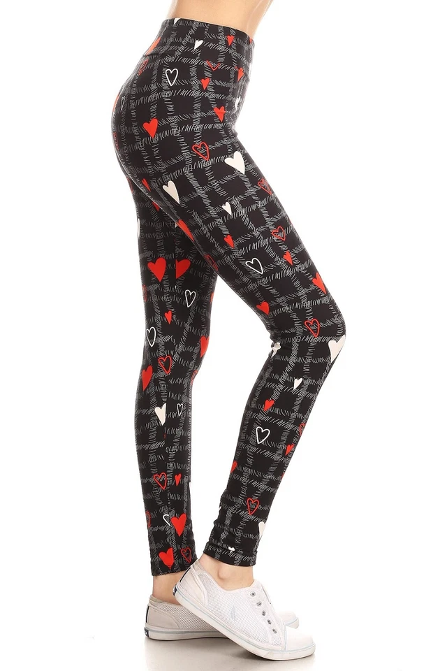 Leggings de cintura alta suaves mantecosos patrones de corazón niños, ¡reg y + tallas disponibles!! Foto 1 de 4