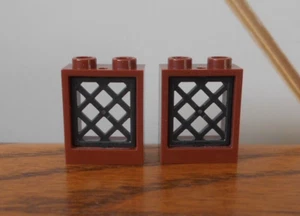REDDISH BROWN WINDOW, BLACK DIAMOND LATTICE PANE genuine spare brick, LEGO 1x2x2 - Picture 1 of 4