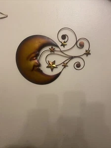 Vtg. metal Wall art work Moon and stars celestial 19.5 x 14.5 in. Copper color - Picture 1 of 6