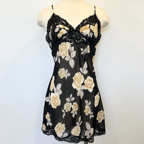 UNDERCOVER Abito slip vintage anni 90 Victoria’s Secret trasparente chiffon oro rose nero pizzo L