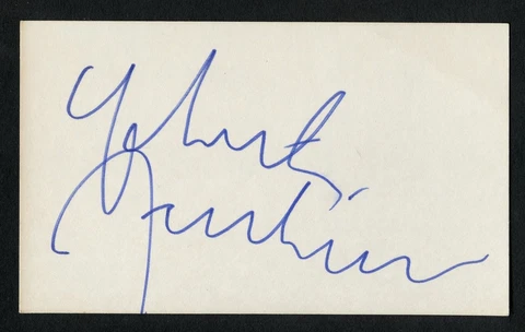 Yehudi Menuhin d1999 signed autograph Vintage 3x5 Hollywood: American Violinist Cover