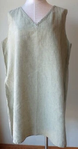 FLAX Designs  Linen V NECK TUNIC  M & L     NWT  CELERY GRID - Picture 1 of 8