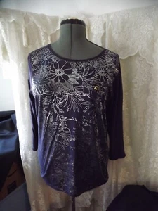 NEW TAHARI plum purple TOP silver metallic floral XL RET78 NWT - Picture 1 of 11