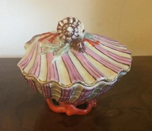Antique 19th c. Od Paris Porcelain Sea Shell Box Scallop Conch Pink Luster Coral - Picture 1 of 12