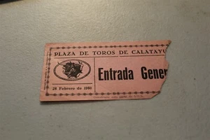 BULLFIGHTING TICKET 28 FEB 1960 PLAZA DE TOROS DE CALATAYUD SPAIN - Picture 1 of 2