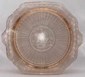 Pink Depression Glass 11” Footed Cake Plate Sunflower Design - Vintage 1930s EUC - Picture 1 of 7