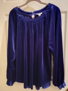 Umgee Top Medium Blue Velvet Scoop Neck Long Sleeve Shirt Dressy NWT  - Picture 1 of 10
