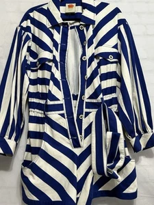 Farm Rio Blue/white Stripe Romper Small - Picture 1 of 12