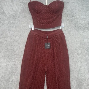 NWT Jluxlabel Pants & Corset Top Set Women's Sz Medium Burgundy Cable Knit Sexy - Picture 1 of 11