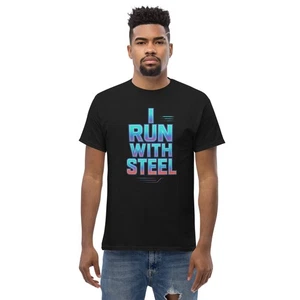 I Run with Steel Cyberpunk Graphic Tee Voiceritzy Men’s Cotton Streetwear - Picture 1 of 13