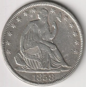 BESSERES DATUM 1858-ER SITZENDE FREIHEIT HALBER DOLLAR VZ DETAILS - Bild 1 von 2