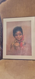 Vintage Dorothy Francis Framed Print Little Native American Boy Painting 15x10" - Picture 1 of 6