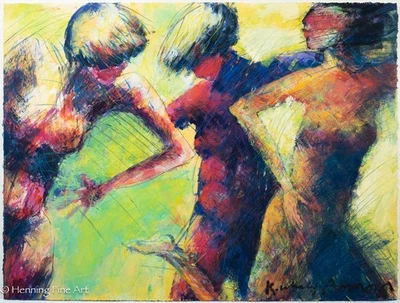 Impresionante pintura Kathy Whaley Ammon de tres mujeres bailando ¡firmada y bien! Foto 1 de 4