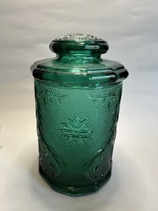 VTG Green Sandwich Glass Tiara or Anchor H Canister/Cookie Jar Canister w/Lid 9" - Picture 1 of 7