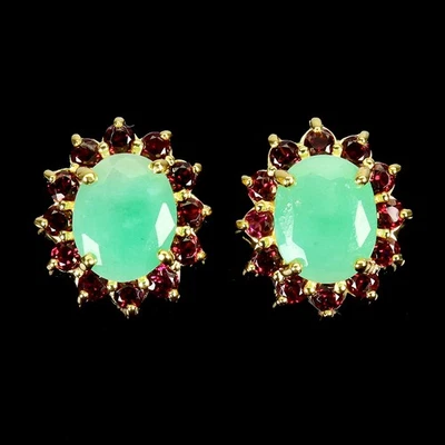 Pendientes de plata de ley 925 esmeralda ovalada 10x8 mm joyas de piedras preciosas de rodolita Foto 1 de 4