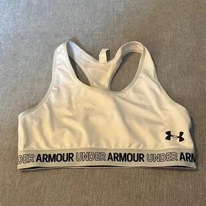 Under Armour HeatGear Sports Bra Racerback Fitted White YXL - Picture 1 of 5